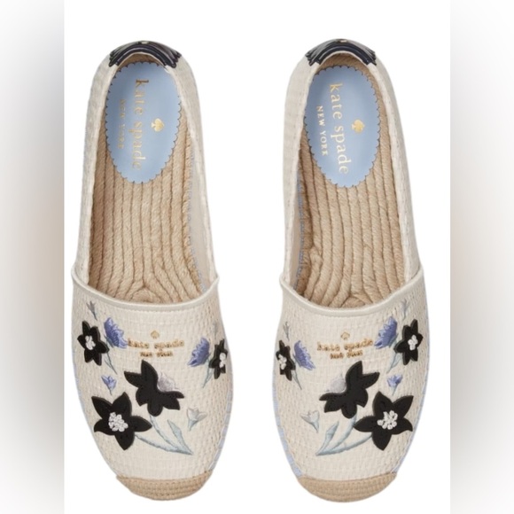 Kate Spade New Gwen Daffodil Raffia Straw Flat Shoes Size 8B Embroidered detail - Picture 7 of 8